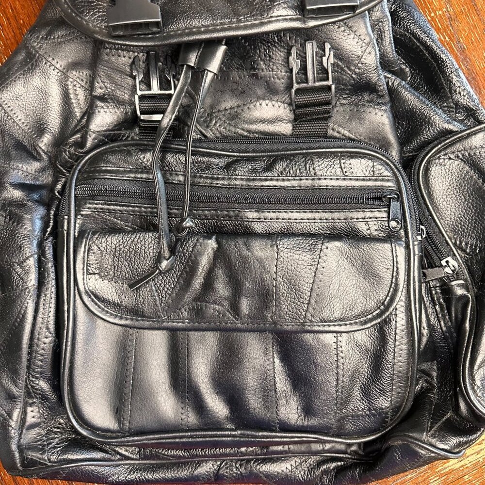 Vintage Patched Leather Multi Pocket Backpack - Picture 3 of 15